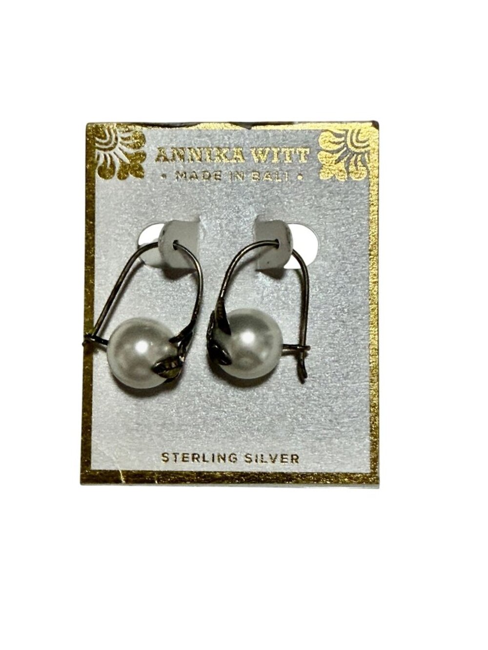 NWT Annika Witt Cultured Pearl 925 Sterling Silver Drop Pierced Earrings Bali 1"